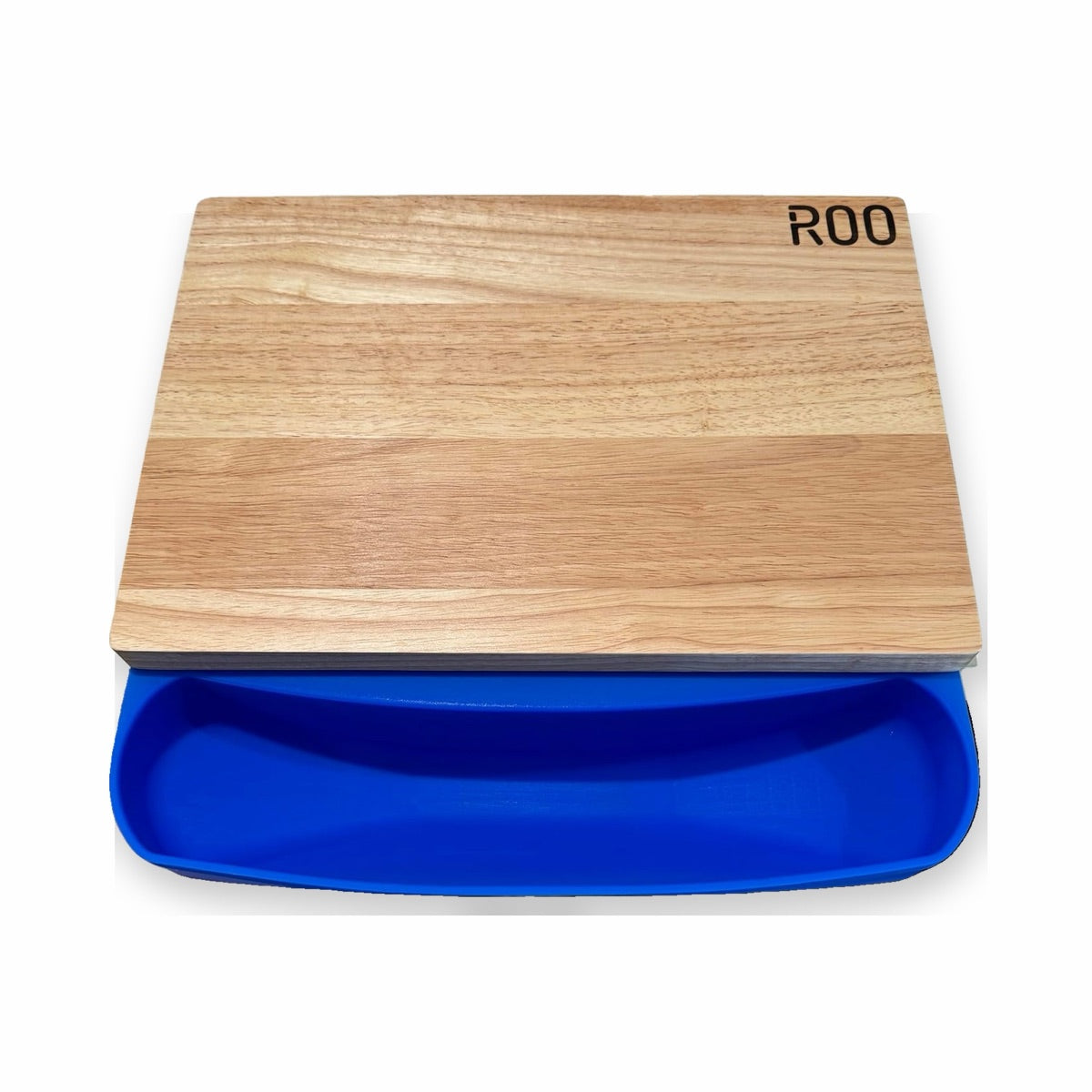 The ROO mat with the fitted rubberwood board on top, on a white background
